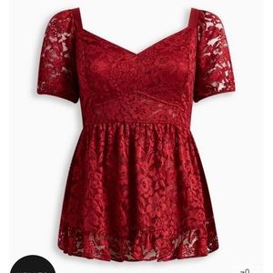 Babydoll Lace Puff Sleeve Top Plus Size